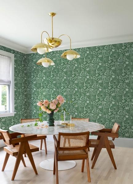 A Street Prints Idalia Green Floral Flamingo Wallpaper