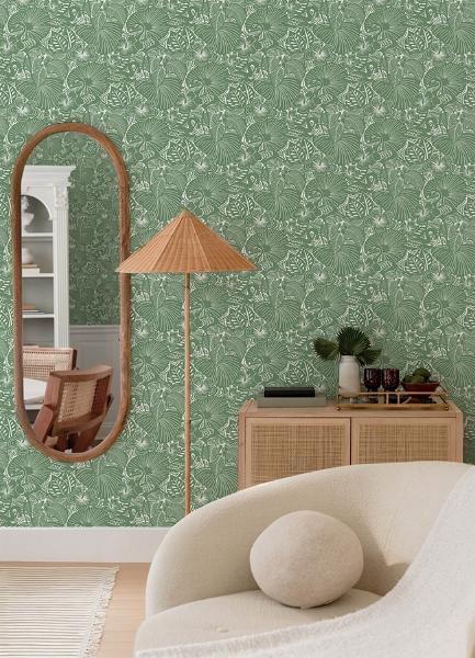 A Street Prints Idalia Green Floral Flamingo Wallpaper