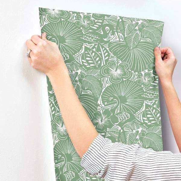 A Street Prints Idalia Green Floral Flamingo Wallpaper