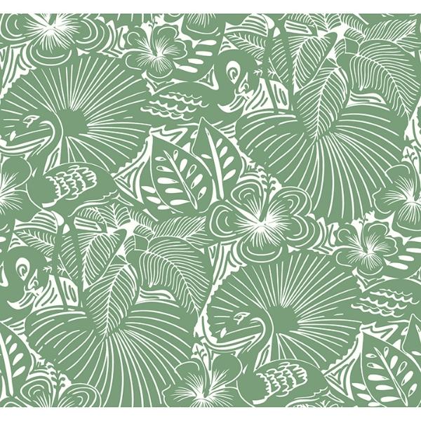 a street prints Idalia Green Floral Flamingo Wallpaper