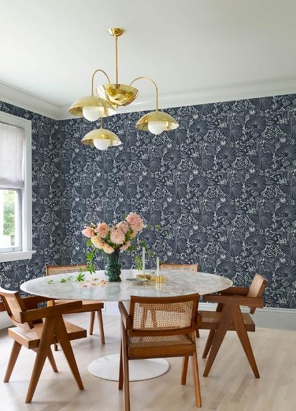 A Street Prints Idalia Navy Floral Flamingo Wallpaper