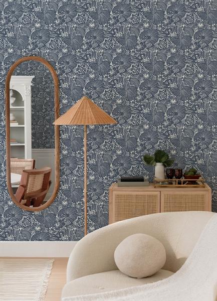 A Street Prints Idalia Navy Floral Flamingo Wallpaper
