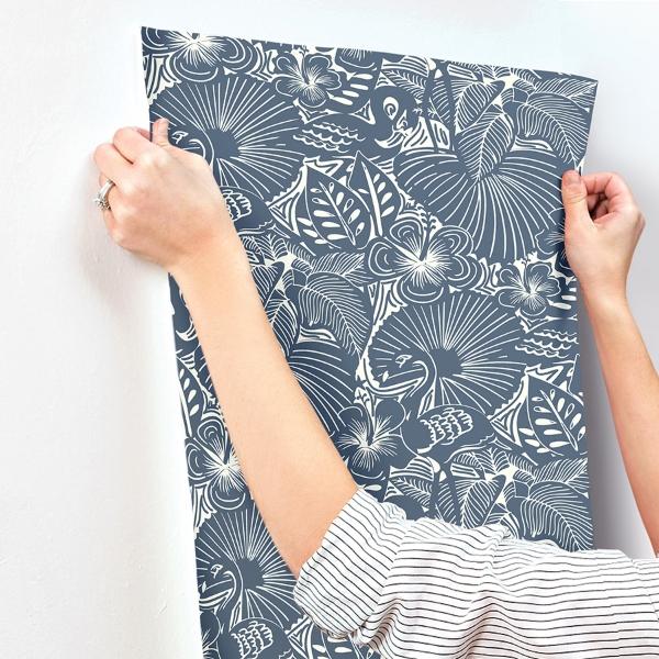 A Street Prints Idalia Navy Floral Flamingo Wallpaper