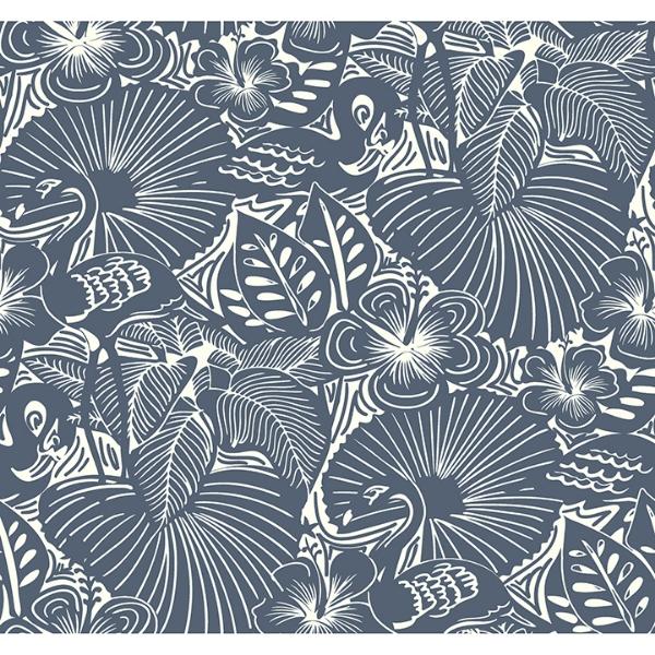 a street prints Idalia Navy Floral Flamingo Wallpaper