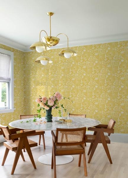 A Street Prints Idalia Yellow Floral Flamingo Wallpaper