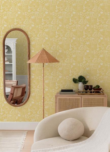 A Street Prints Idalia Yellow Floral Flamingo Wallpaper