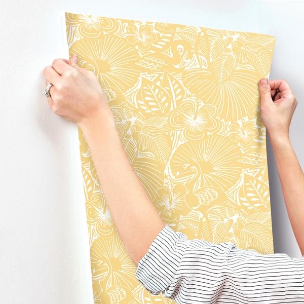 A Street Prints Idalia Yellow Floral Flamingo Wallpaper