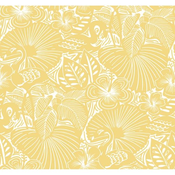a street prints Idalia Yellow Floral Flamingo Wallpaper