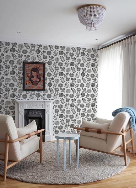 A Street Prints Inge Black Floral Block Print Wallpaper