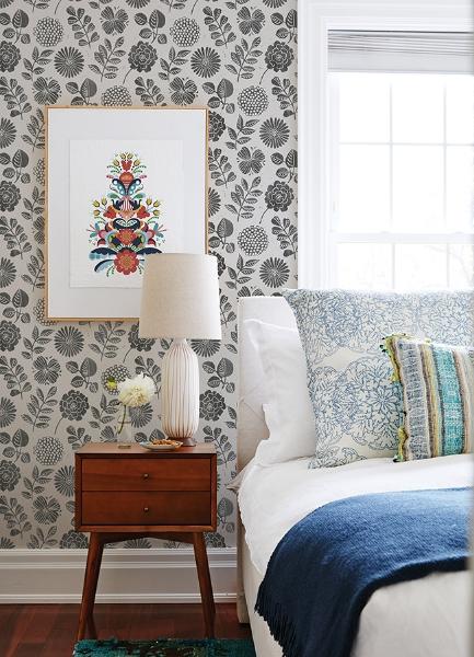 A Street Prints Inge Black Floral Block Print Wallpaper