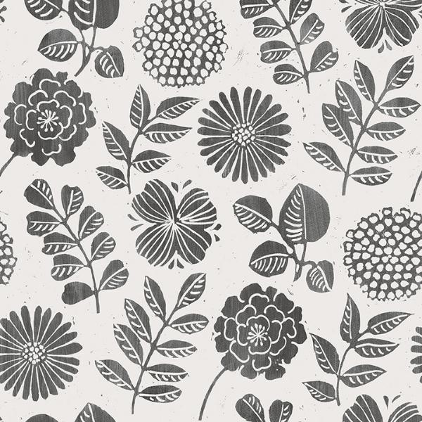 a street prints Inge Black Floral Block Print Wallpaper