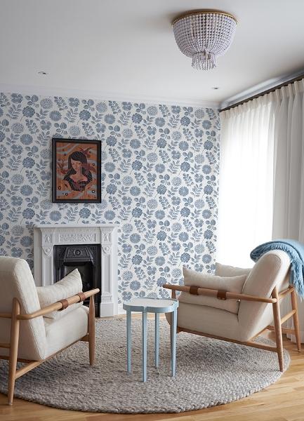 A Street Prints Inge Denim Floral Block Print Wallpaper