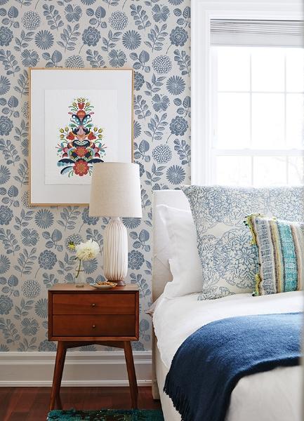 A Street Prints Inge Denim Floral Block Print Wallpaper