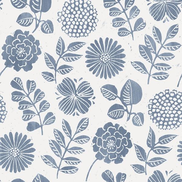 a street prints Inge Denim Floral Block Print Wallpaper