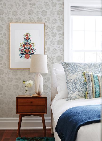 A Street Prints Inge Light Grey Floral Block Print Wallpaper