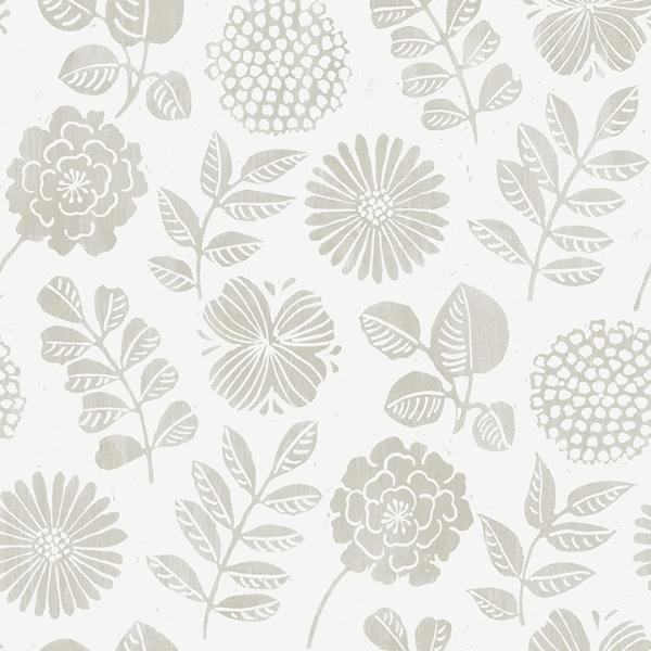 a street prints Inge Light Grey Floral Block Print Wallpaper