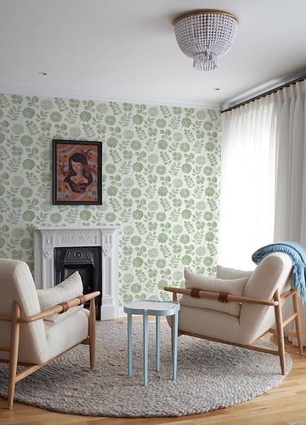 A Street Prints Inge Moss Floral Block Print Wallpaper