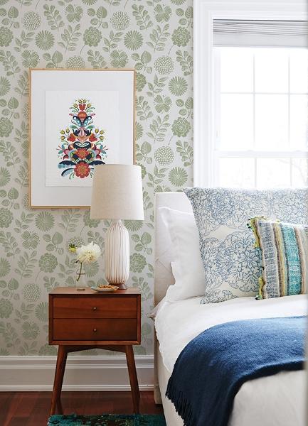 A Street Prints Inge Moss Floral Block Print Wallpaper