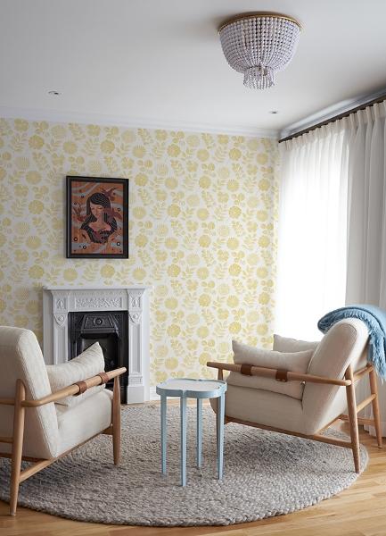 A Street Prints Inge Yellow Floral Block Print Wallpaper