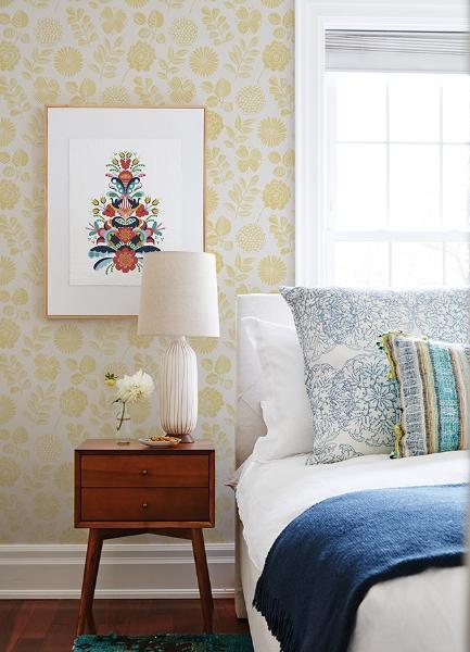 A Street Prints Inge Yellow Floral Block Print Wallpaper