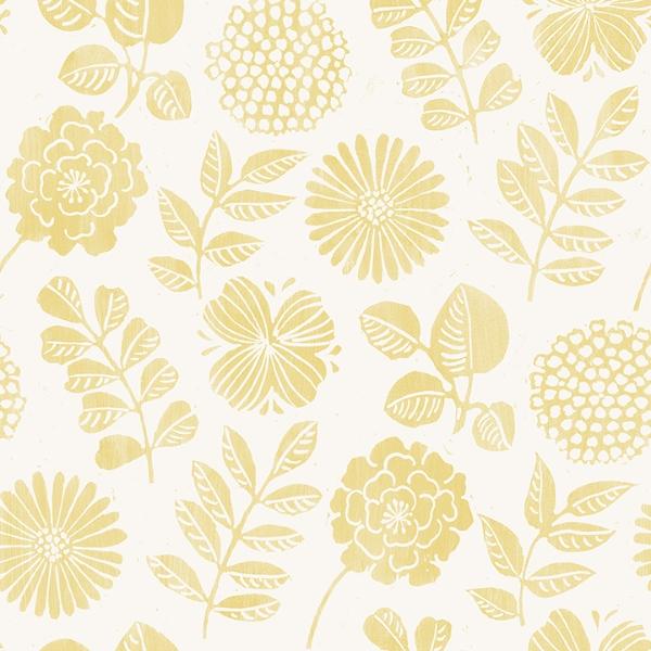 a street prints Inge Yellow Floral Block Print Wallpaper