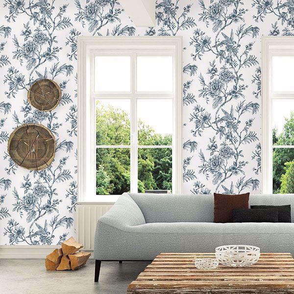 A Street Prints Jessamine Blue Floral Trail Wallpaper