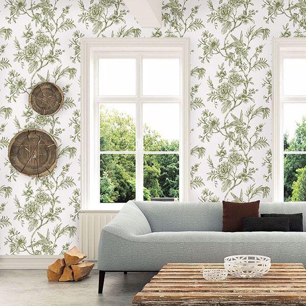 A Street Prints Jessamine Green Floral Trail Wallpaper