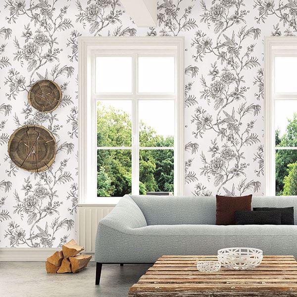A Street Prints Jessamine Grey Floral Trail Wallpaper