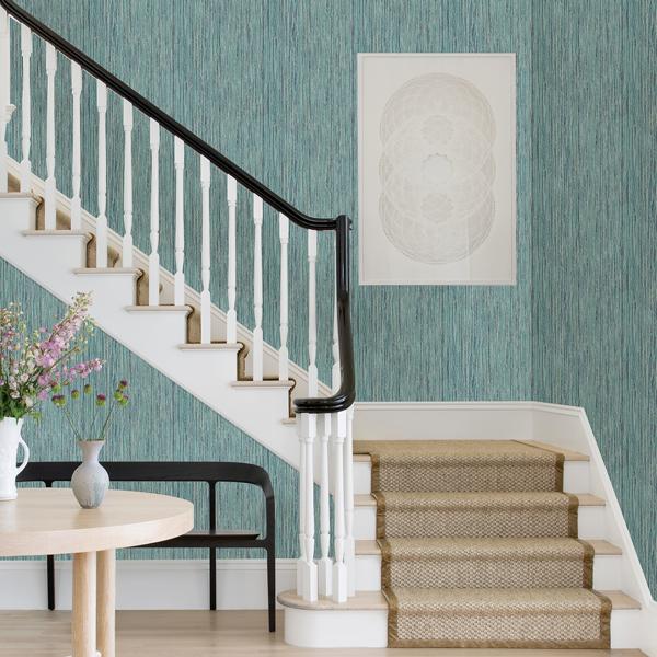 A Street Prints Justina Teal Faux Grasscloth Wallpaper