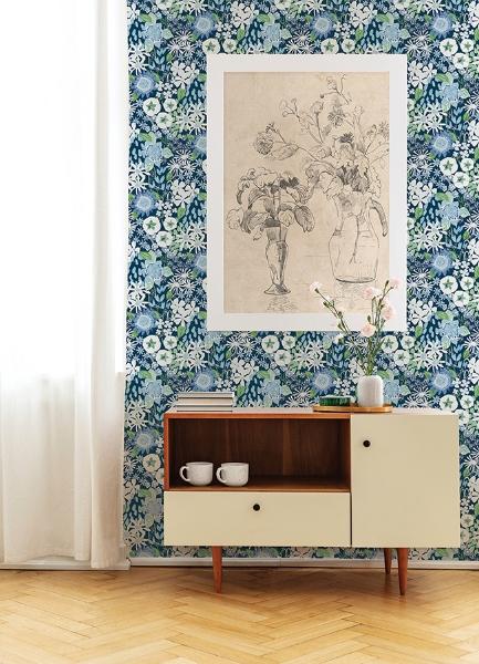 A Street Prints Karina Blue Wildflower Garden Wallpaper