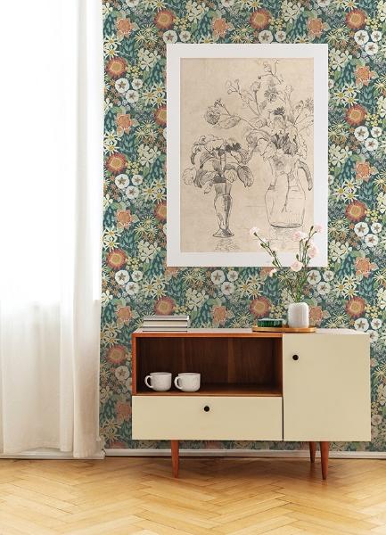 A Street Prints Karina Teal Wildflower Garden Wallpaper