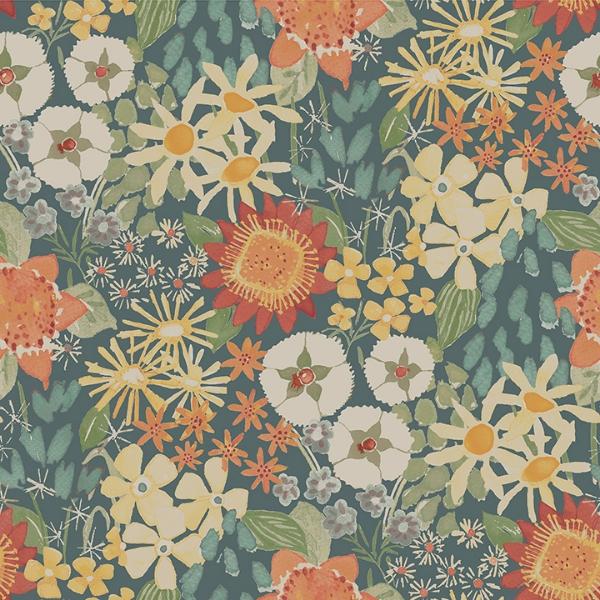a street prints Karina Teal Wildflower Garden Wallpaper