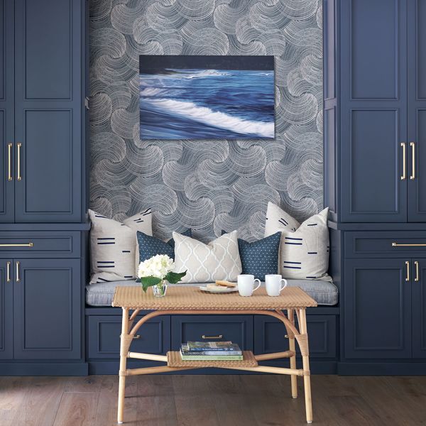A Street Prints Karson Blue Swirling Geometric Wallpaper- Scott Living