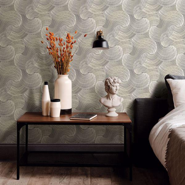 A Street Prints Karson Grey Swirling Geometric Wallpaper- Scott Living
