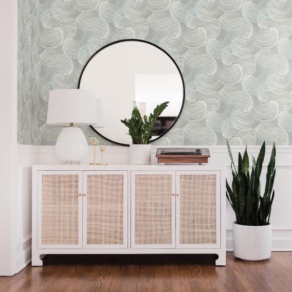 A Street Prints Karson Teal Swirling Geometric Wallpaper- Scott Living