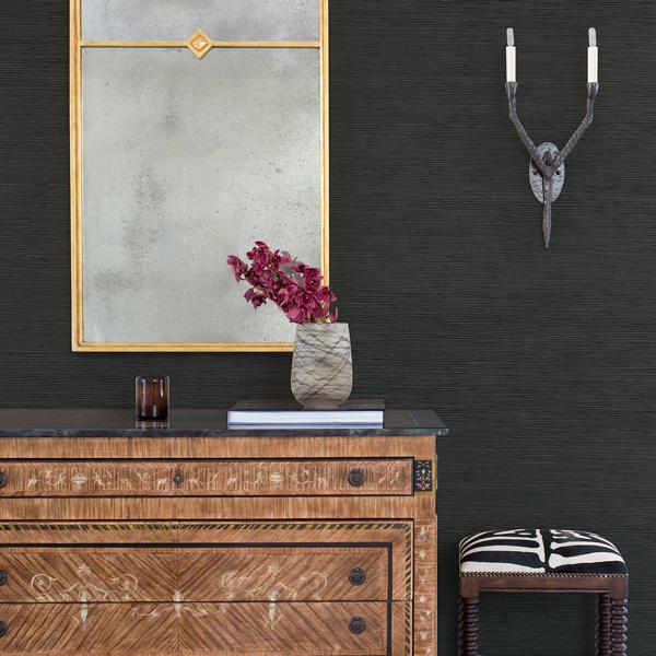A Street Prints Kira Charcoal Hemp Grasscloth Wallpaper