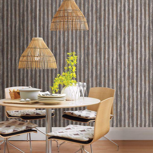 A Street Prints Kirkland Charcoal Corrugated Metal Wallpaper