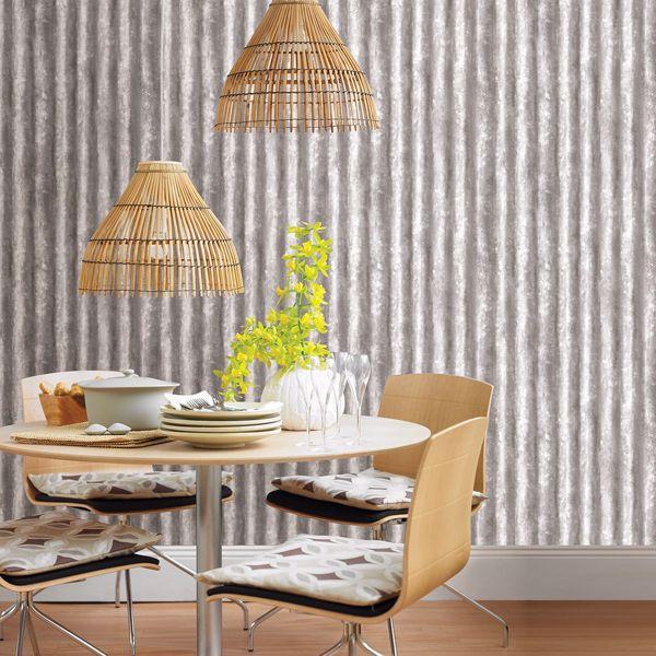 A Street Prints Kirkland Silver Corrugated Metal Wallpaper