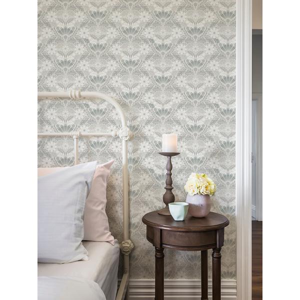 A Street Prints Klockrike Light Grey Botanical Damask Wallpaper