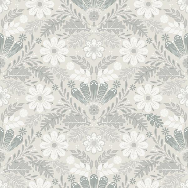 a street prints Klockrike Light Grey Botanical Damask Wallpaper