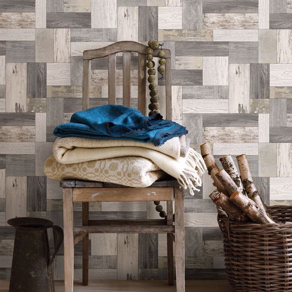A Street Prints Knock On Wood Neutral Distressed Wallpaper