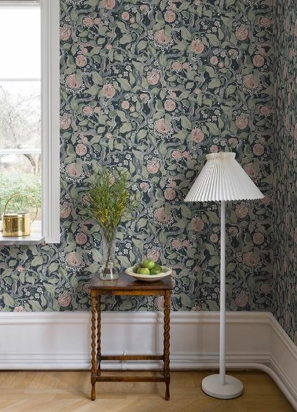 A Street Prints Kort Dark Blue Fruit And Floral Wallpaper
