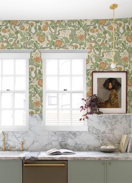 A Street Prints Kort Green Fruit And Floral Wallpaper