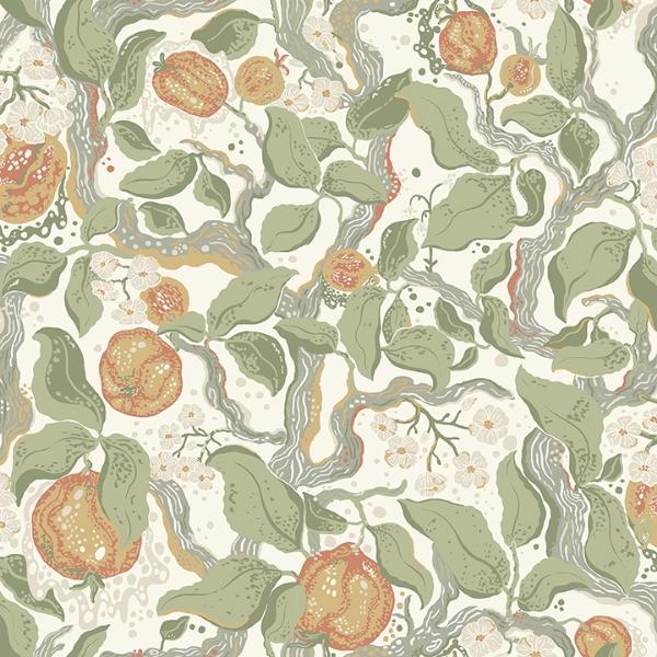 a street prints Kort Green Fruit and Floral Wallpaper