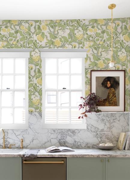 A Street Prints Kort Yellow Fruit And Floral Wallpaper