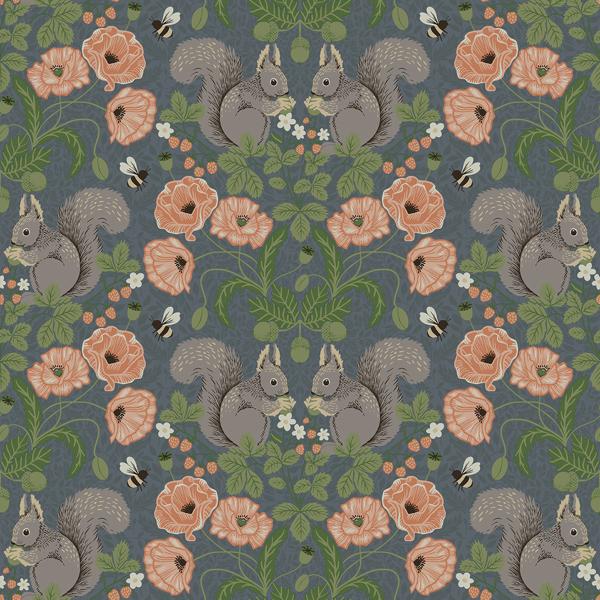 a street prints Kurre Blue Woodland Damask Wallpaper