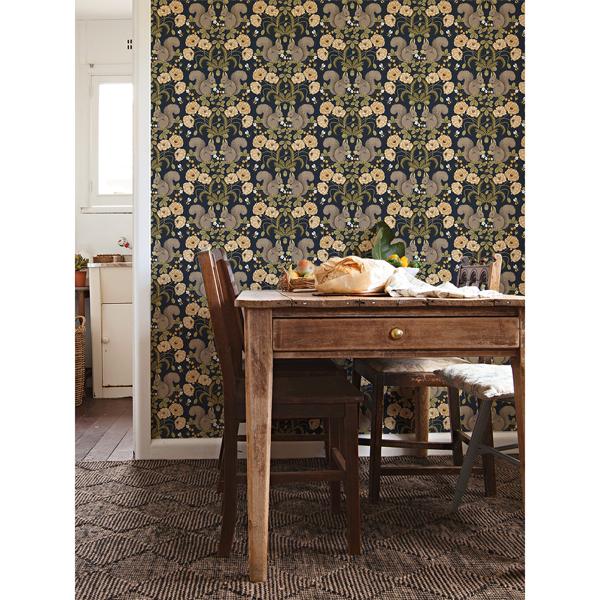 A Street Prints Kurre Dark Blue Woodland Damask Wallpaper