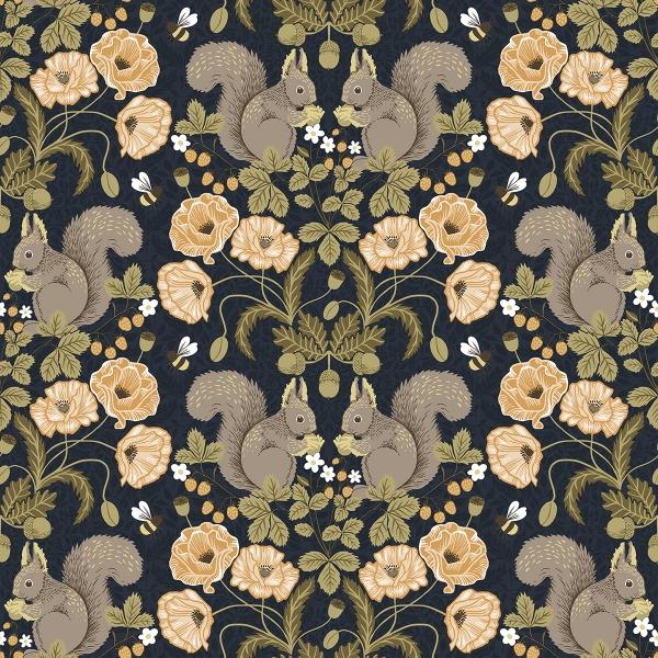 a street prints Kurre Dark Blue Woodland Damask Wallpaper