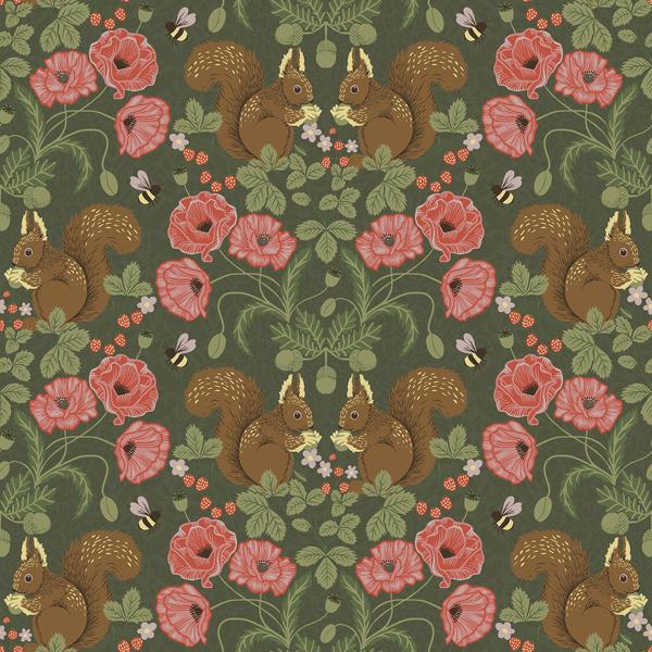 a street prints Kurre Dark Green Woodland Damask Wallpaper