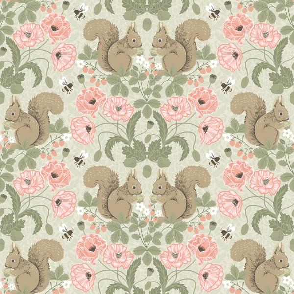 a street prints Kurre Pink Woodland Damask Wallpaper